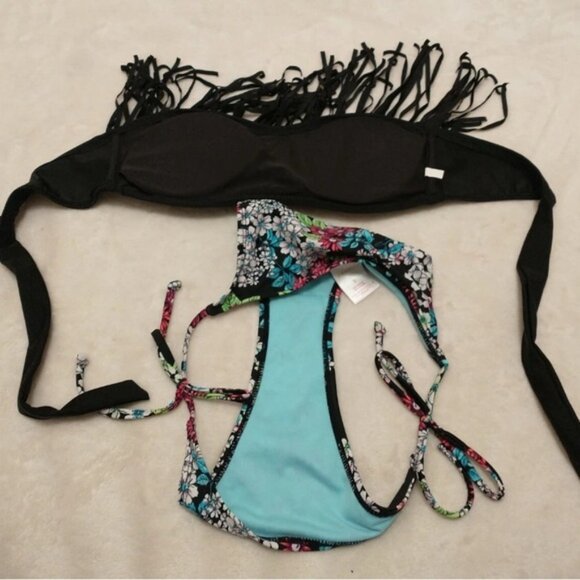 Xhilaration Black Fringe Bikini with Colorful Floral Bottom - Picture 10 of 12